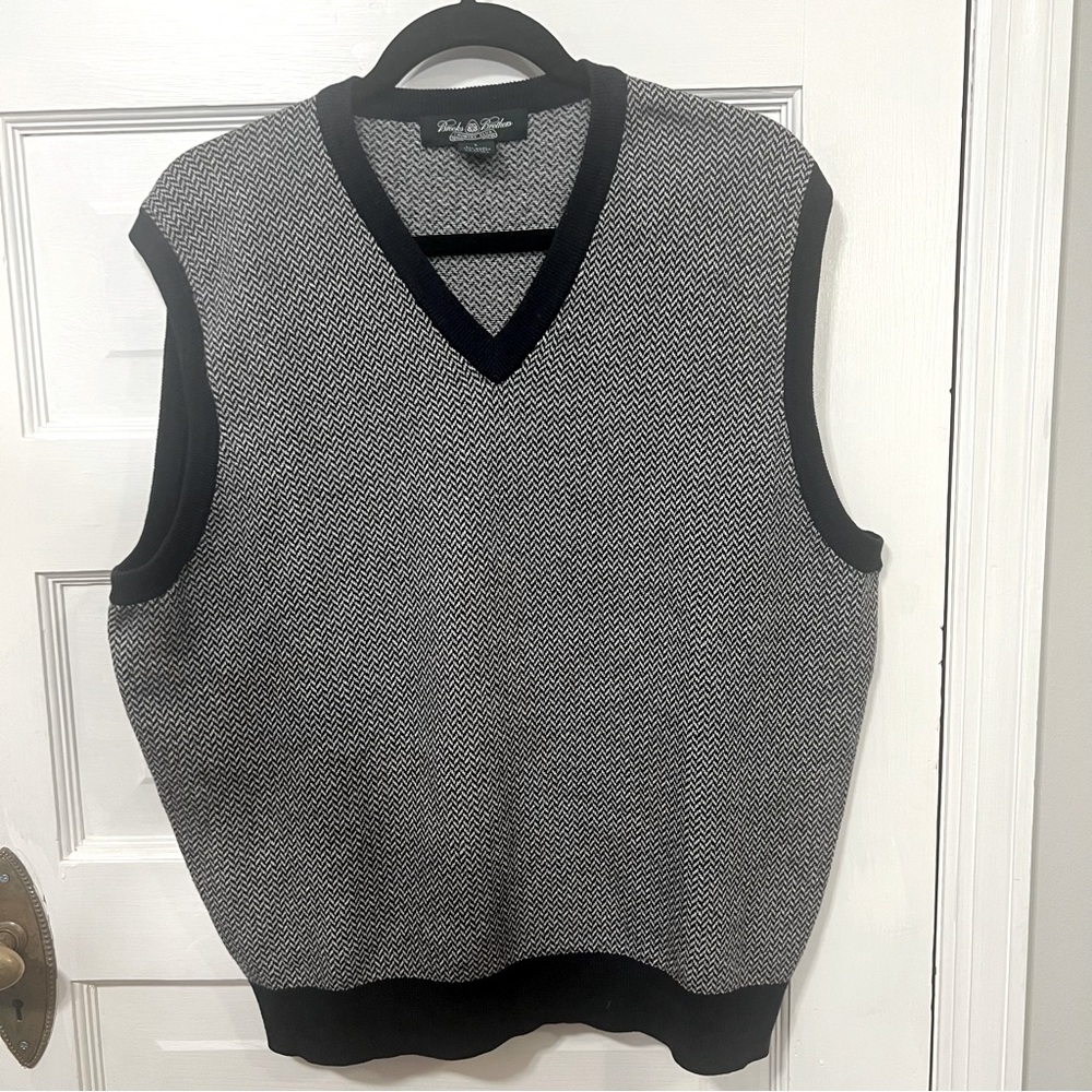 Brooks Brothers Country Club Vintage 80s Blue & Gray print Men's Sweater Vest LG